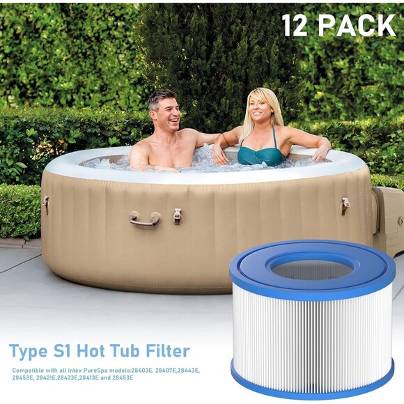 S1 Filter Replacements Spa,Pool,HotTub Compatible All Intex PureSpa - 12 Pack - Picture 1 of 15